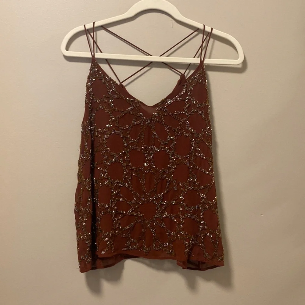 River Island Burgundy Beaded Sleeveless Blouse - Picture 1 of 10